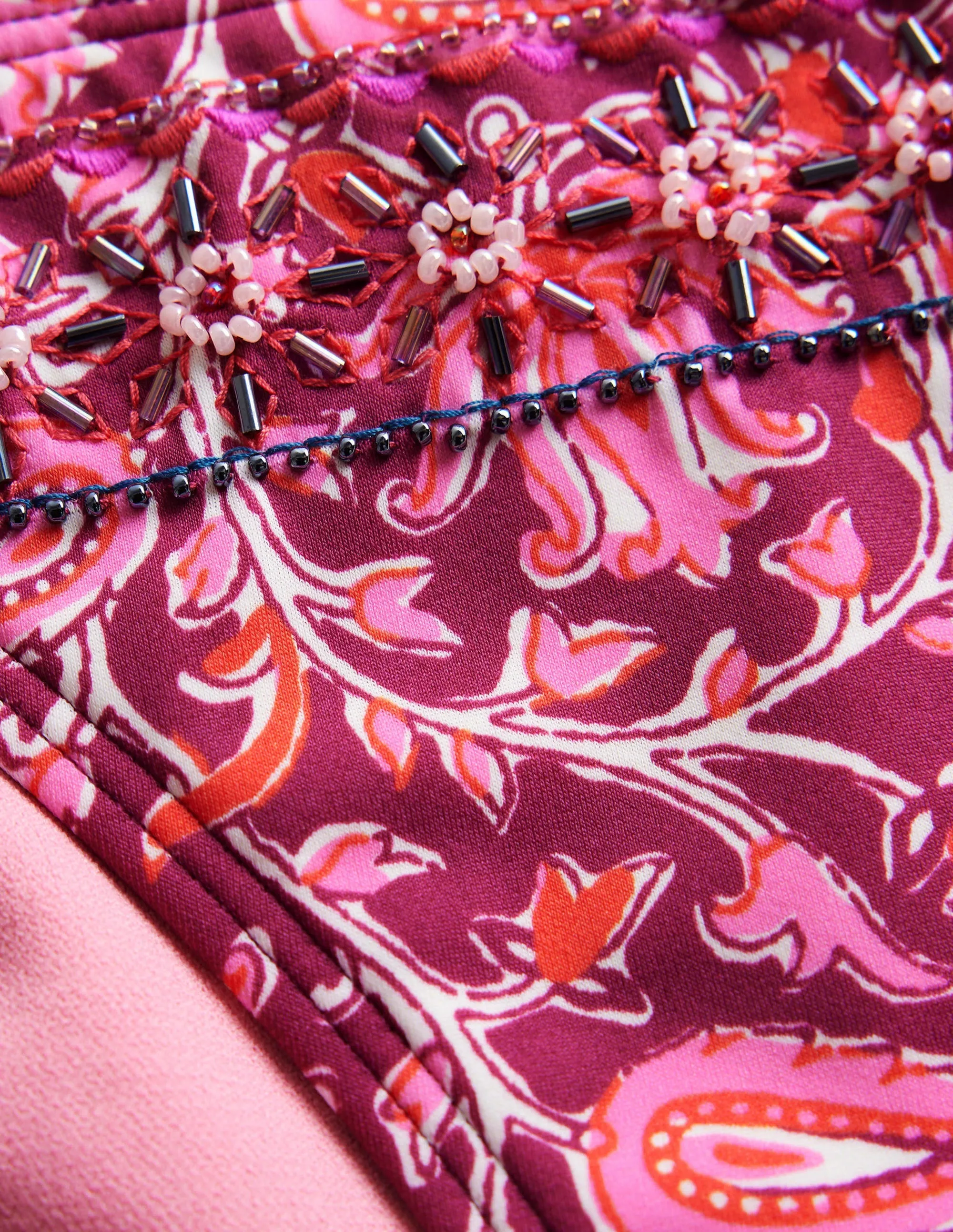 Bead Embellished Bikini Bottom-Raspberry Pink, Botanic Vine
