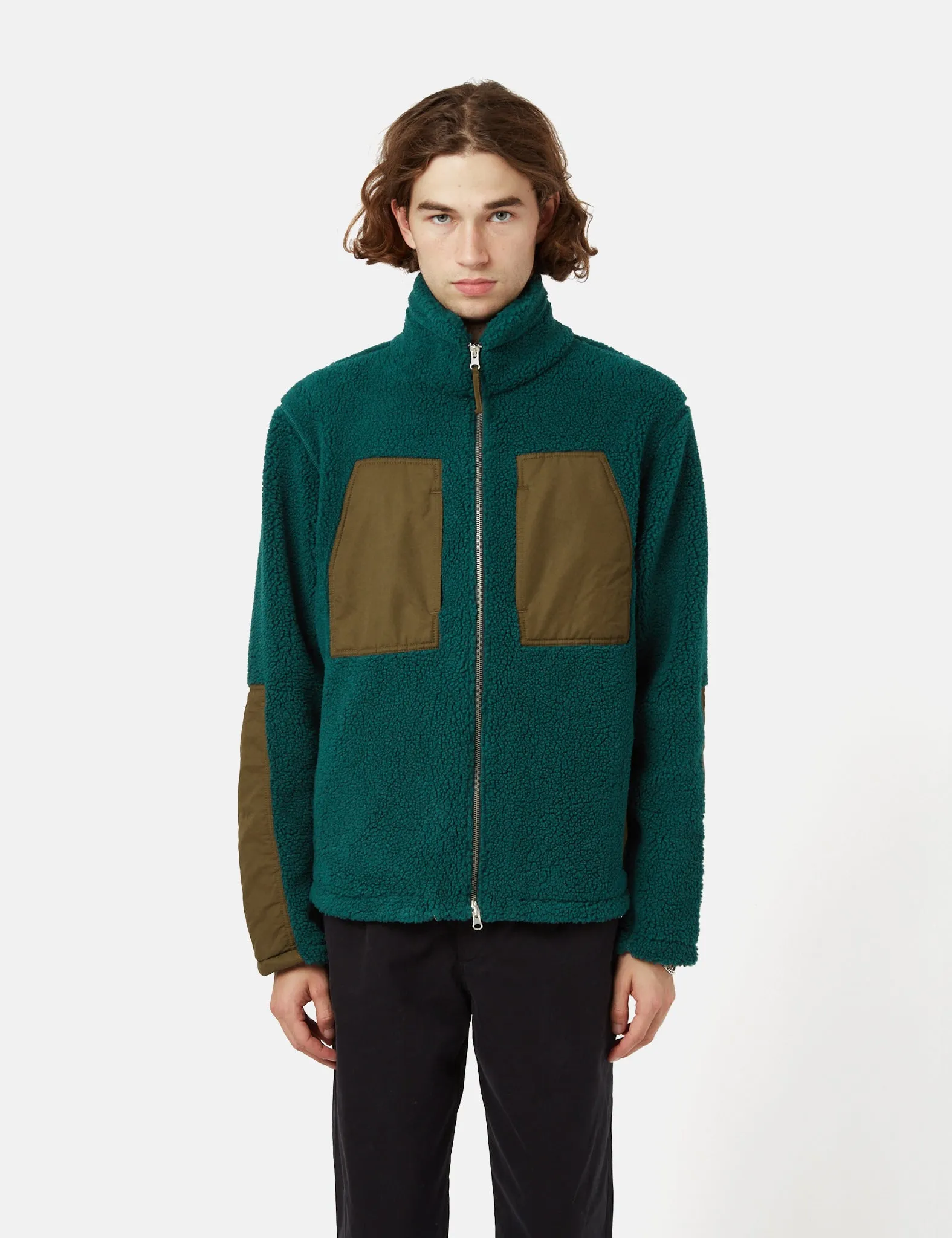 Bhode Sherpa Zip Fleece Jacket - Bottle Green