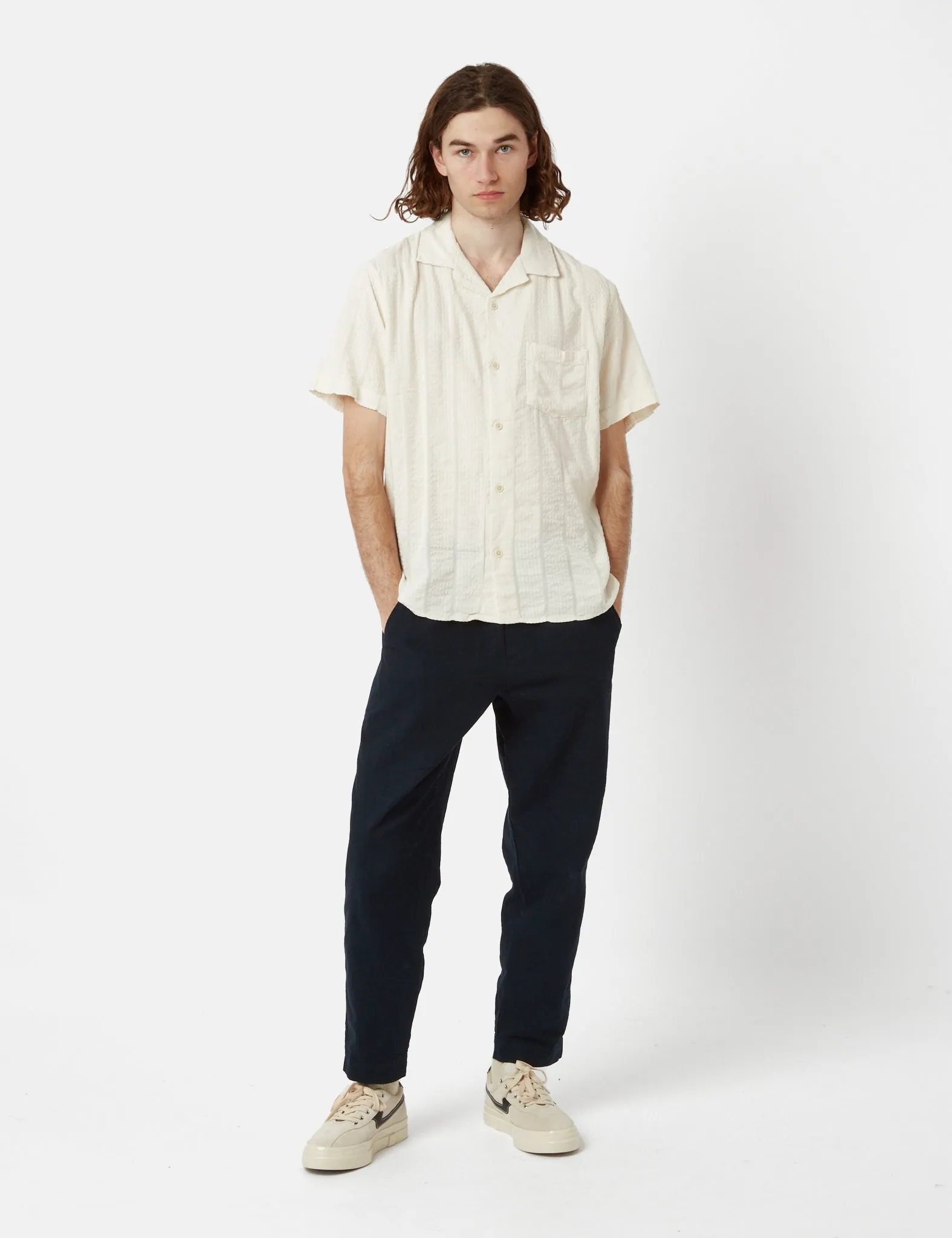 Corridor Striped Seersucker Short Sleeve Shirt - White