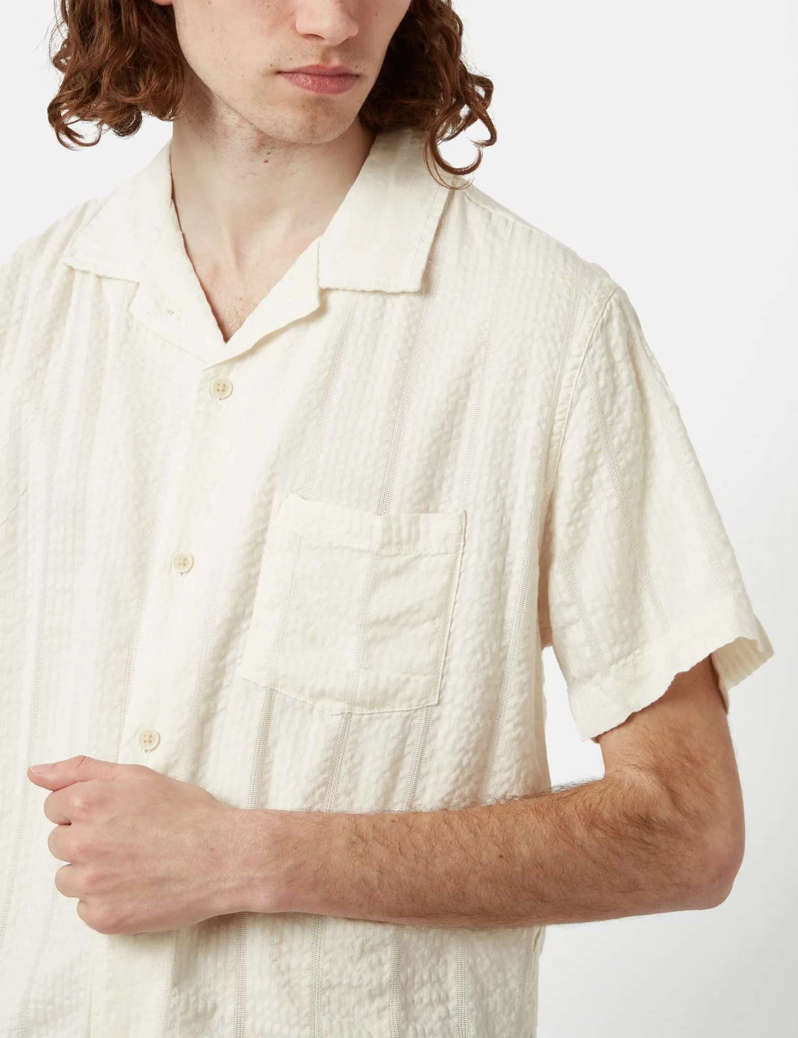 Corridor Striped Seersucker Short Sleeve Shirt - White