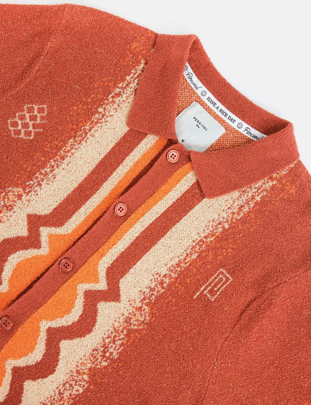 Percival Chinoisery Boucle Short Sleeve Shirt - Rust Red